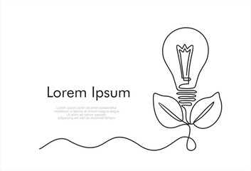 Aufkleber - Plant inside Lightbulb with power plug in one line drawing. Concept of Eco energy and environmental friendly sources. Can used for logo, emblem, slide show and banner. Illustration with quote template