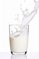 Wall Mural - Glass of milk with splashes isolated on white background