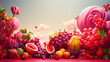 Different fruits composition on pink background - ai generative