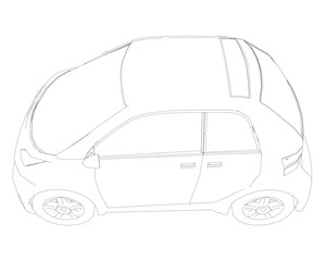 Wall Mural - Vector flat illustration of contour small car. City car blueprint. Blank compact car template for branding or advertising. Food delivery car.