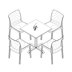 Poster - Contour Modern round table with chairs. Vector illustration. Hand drawn vector line art sketch of a dining table with chairs.