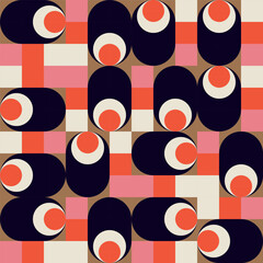 Leinwandbilder -  Modern vector abstract  geometric background with circles, rectangles and squares  in retro scandinavian style. Pastel colored simple shapes graphic pattern. Abstract mosaic artwork.
