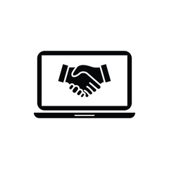 Leinwandbilder - Icon Handshake Pictogram with Computer Symbol. Designed for web and software interfaces. Outline Style Design