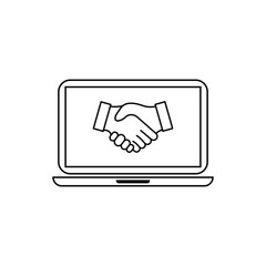 Leinwandbilder - Icon Handshake Pictogram with Computer Symbol. Designed for web and software interfaces. Outline Style Design