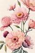 Peony Pink Flowers Illustration Painting Study | AI Generated, Floral Art, Botanical, Nature, Vibrant, Elegant