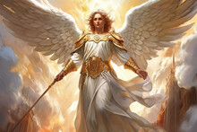 Graphic And Biblical Representation Of The Archangel Michael. AI Generativ.
