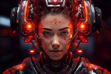 Wall Mural - Highly detailed portrait of female cyborg