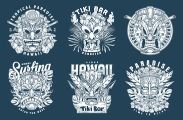 Poster - Tiki totems monochrome set emblems