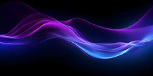 Dark Background For Website, Violet Glow, Beautiful Gradient, Cobalt Blue, Black, Light Trail. Abstract Futuristic Background With Purple And Blue Glowing Neon Moving High Speed Wave Lines Light