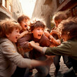 fighting kids in the street.