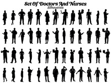 Set Of Doctors And Nurses Hospital Workers Silhouettes