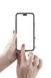 © SlayStorm - Female Hand holding smart phone Mockup and screen isolated on a transparent background