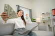 © เลิศลักษณ์ ทิพชัย - Happy freelancer happy to earn money online earn money from home Successful businessman earning euros from laptop professionally happy
