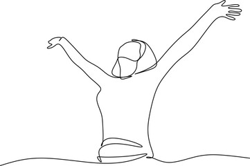 Wall Mural - Continuous line art or One Line Drawing of a woman stretching arms is relaxing picture vector illustration