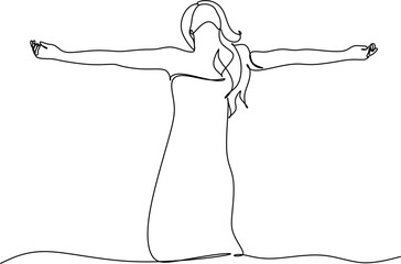 Wall Mural - Continuous line art or One Line Drawing of a woman stretching arms is relaxing picture vector illustration