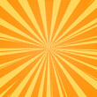 © Khorzhevska - Bright comic pop art orange background, vector illustration in retro style. Rays diverging from the center to periphery against vintage comics halftone background