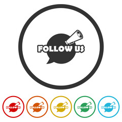 Follow us speech bubble. Set icons in color circle buttons