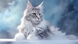  a fluffy white cat with blue eyes sitting on a table.  generative ai