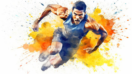 Poster - Running man with watercolor splashes on white background. Sport illustration