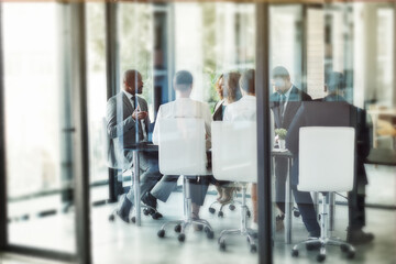 Aufkleber - Corporate, planning and meeting with business people in office for project management, review and brainstorming. Teamwork, collaboration and strategy with group of employees in boardroom for idea