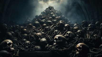 Wall Mural - a pile of skulls and bones. Generative AI Art.