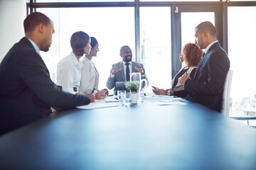 Poster - meeting, workshop and planning with business people in office for strategy, corporate and teamwork. 