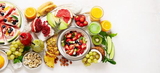 Poster - Summer fruits assorted on white background. Fresh raw food concept.