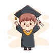 happy graduation boy with cap and gown cute kawaii chibi cartoon