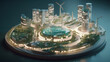 © LAYHONG - Generative Ai illustration of futuristic city with windmills and solar panels