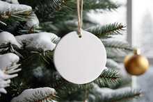 Christmas Blank Round Ornament. Mock Up Of Christmas Round Sign, Ornament.