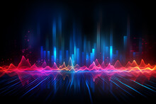 Abstract Background With Equalizer Effect. Neon Lights. Sound Waves. Ai Generative