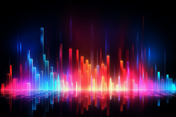 Abstract background with equalizer effect. neon lights. sound waves. ai generative