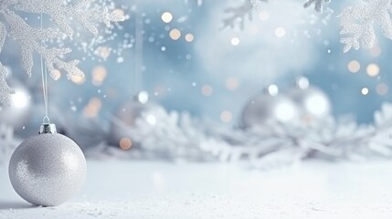 Wall Mural - Christmas background with decorative holiday design elements. Festive background with christmas ornament decoration, Copy space. Banner and poster. generative ai