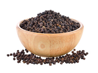 Wall Mural - peppercorn in wood bowl on transparent png