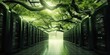 Server room full of green trees , concept of Data center, created with Generative AI technology