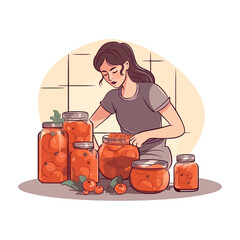 Wall Mural - woman with vegetable in a jar illustration