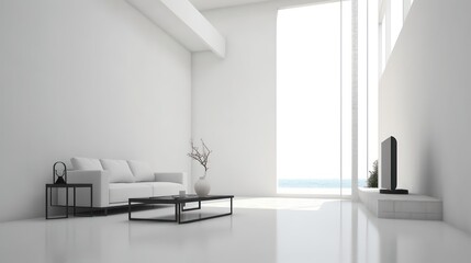 Wall Mural - Minimal interior living room.Black and white furniture in white room.3d rendering