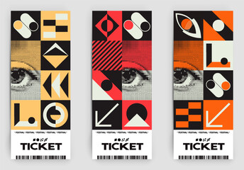 Poster - Postmodern illustrations with bold geometric shapes and abstract symbols. Tickets vector templates has a simple layout for creating invitations, banners, posters, flyers, prints, labels, and tickets.