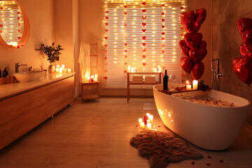 Canvas Print - Stylish bathroom decorated for Valentine's day. Interior design