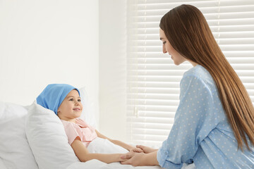 Canvas Print - Childhood cancer. Mother and daughter in hospital