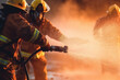 Firefighters use fire extinguishers and spray water.Generative Ai.