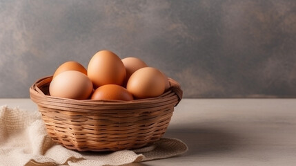 Wall Mural - Fresh eggs in wooden basket.Generative Ai.