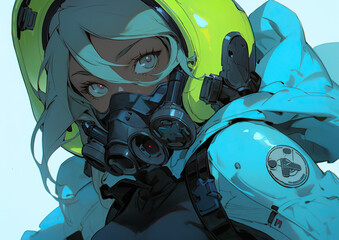 attractive anime cartoon girl wearing futuristic protective space hazmat suit . Generative AI