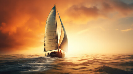 Wall Mural - sailboat on sea at sunset