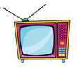 Comic retro tv icon in pop art retro comic style. Cartoon vintage 70s, 80s television. Vector illustration