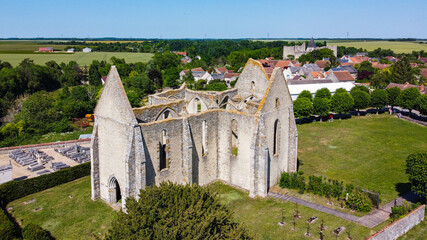 Sticker - Aerial view of the unfinished Saint Lubin Church in Yèvre-le-Châtel in the French department of Loiret, Centre Val de Loire, France