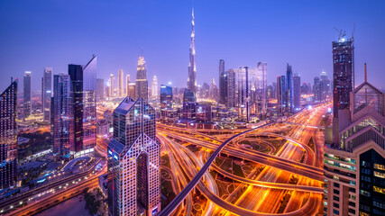 the skyline of dubai at night