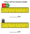 Measuring length in centimeters with the ruler. Education developing worksheet. Game for kids. Puzzle for children. Vector illustration. cartoon style.