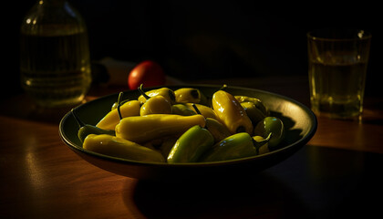 Canvas Print - Fresh organic vegetarian salad on wooden table generated by AI