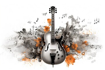 Poster - music backgrounds. drawing guitar isolated on white background. Generated by AI.